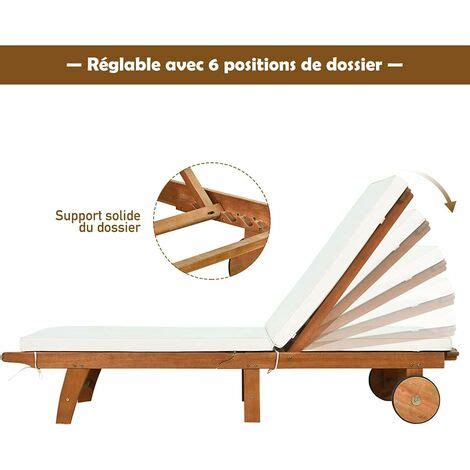 Goplus Chaise Longue En Bois Pliable Avec Dossier Reglable Sur