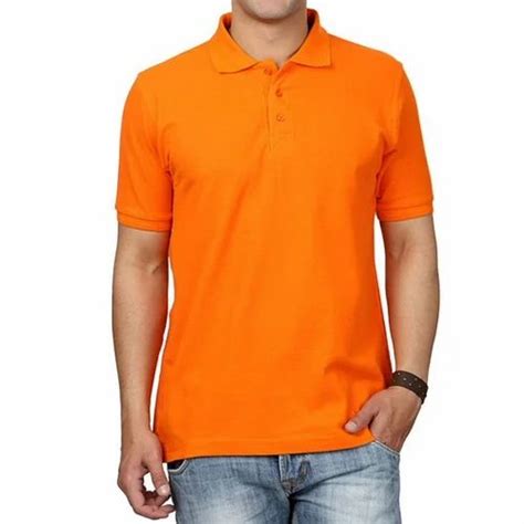 Round Orenge Cotton Collar T Shirt Half Sleeves Plain At Rs 160 In