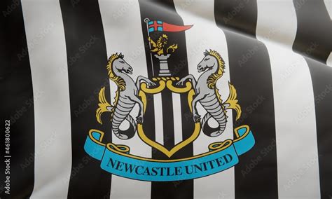 Logo Of English Football Club Newcastle United Fc On Waving Fabric Editorial 3d Rendering