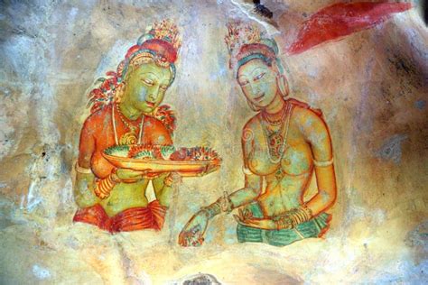 Doncella De Sigiriya Frescos En La Fortaleza En Sri Lanka Imagen De