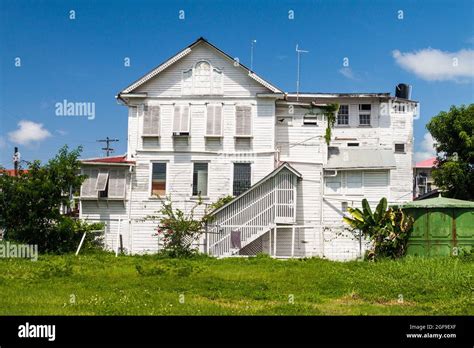 Traditional Wooden House In Georgetown Capital Of Guyana Stock Photo