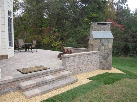 Belgard Dublin Cobble Paver Patio With Celtik Wall And Stone Fireplace