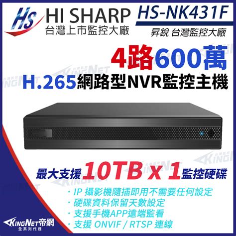 O【無名】昇銳 Hs Nk431f H265 600萬 4路 監控主機 雙向語音 Nvr 網路型錄影主機 蝦皮購物