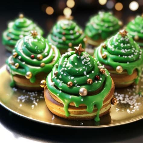 Premium Ai Image Green Holiday Donuts With Christmas Tree Frosting