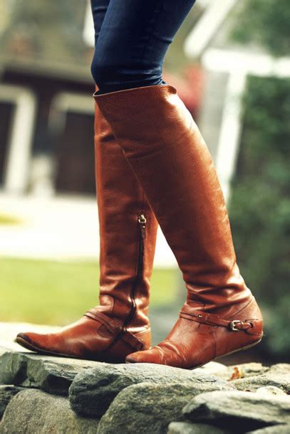 Shoes Boots Riding Boots Brown Leather Boots Knee High Wheretoget