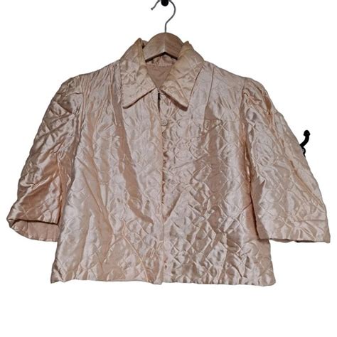 Intimates Sleepwear Vintage Lingerie Bed Jacket Peachy Pink Boudoir Liquid Satin Quilted