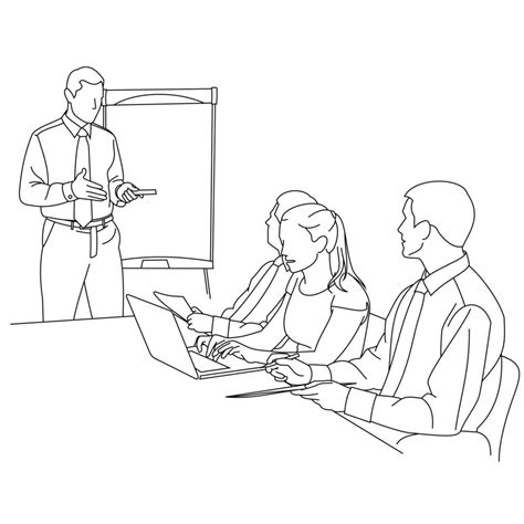 Illustration of line drawing a employee or business team discussing a strategy of their company ...