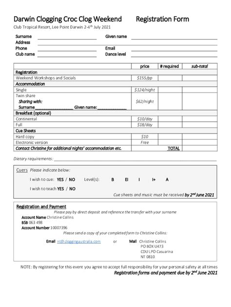 Fillable Online Darwin Clogging Croc Clog Weekend Registration Form Fax