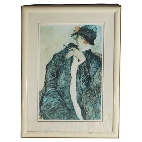 Vintage Art Deco Style Lithograph Signed Barbara Wood 20th C For Sale