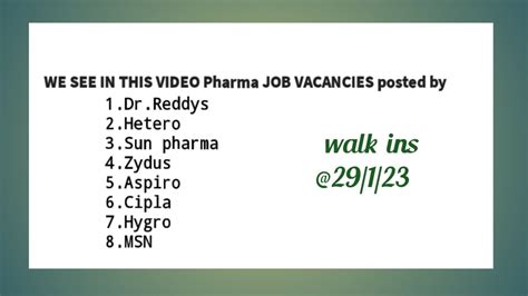 Pharma Job Vacancies Dr Reddys Hetero Sun Cipla Msn Zydus