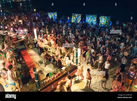 Full Moon Night In Haad Rin Beach Of Koh Phangan Thailand Stock Photo