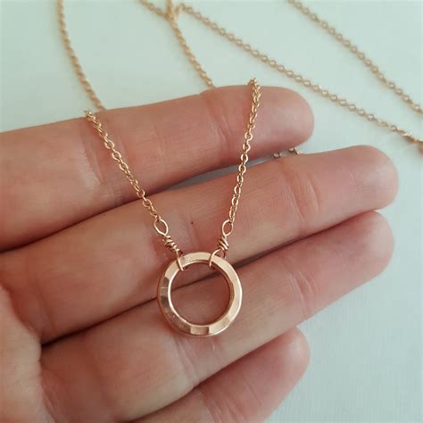 14k Rose Gold Fill Hammered Circle Necklace Choker Small Circle