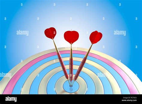 Two Three Red Darts Hitting The Bullseye Aim Concept Of Success D