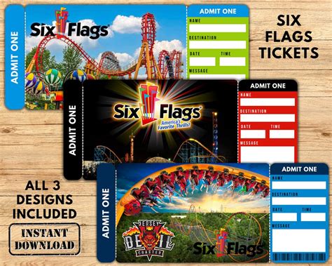 Printable SIX FLAGS Surprise Gift Ticket Boarding Pass Trip Etsy