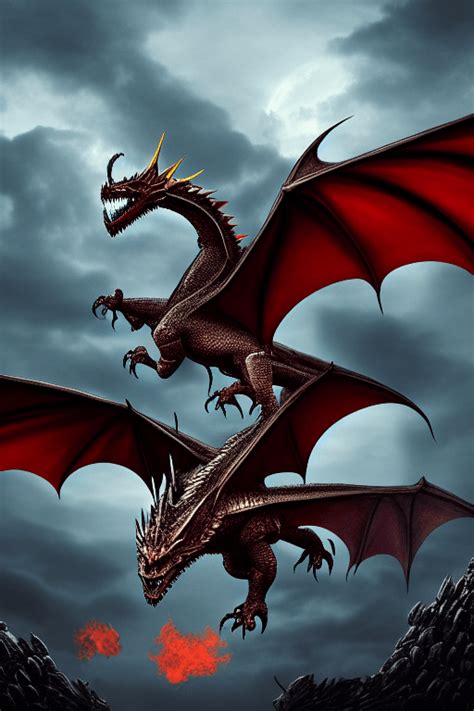 Game of Thrones Style Dragon Fire Breathing Flying over a Dark Castle Realistic Digital Painting ...