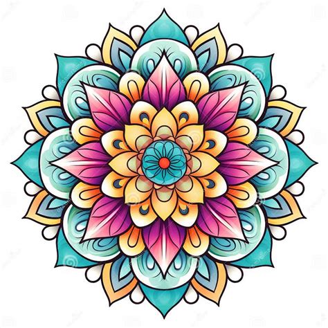 Colorful Mandala Flower With Detailed Shading And Soft Outlines Stock