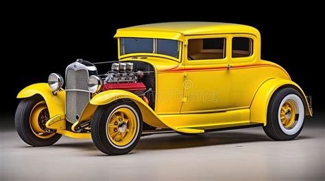 Sizzling Vintage Vibes Retro Yellow Hot Rod With Wide Whitewalled Tires Generative AI Stock