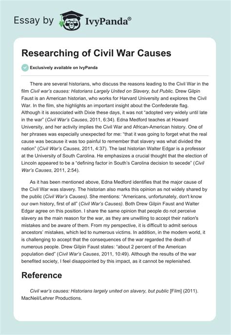 Researching Of Civil War Causes 343 Words Essay Example