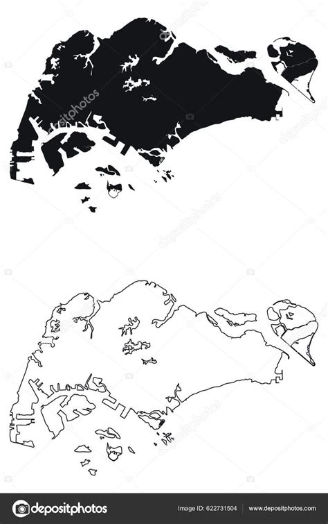 Mapa Singapur Silueta Negra Contorno Aislado Sobre Fondo Blanco Vector