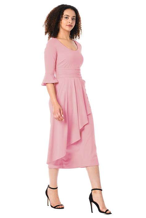 Shop Asymmetric Ruffle Cotton Knit Sheath Dress Eshakti