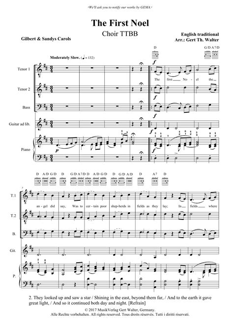 The First Noel Arr Gert Th Walter By English Traditional Sheet