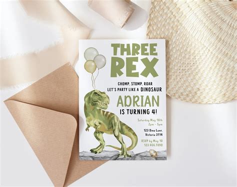 Editable Three Rex Invitation Template Dinosaur Birthday Etsy Australia