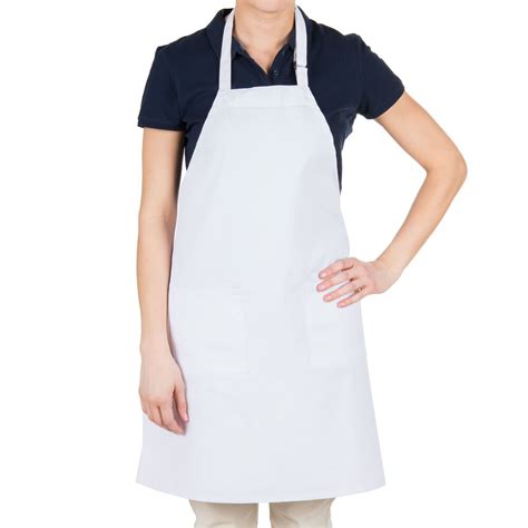 White 2 Pocket Bib Apron With Adjustable D Ring Neck Strap 28 X 32