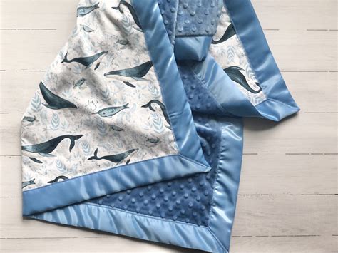 Nautical Whale Baby Minky Blanket Satin Trim Ocean Nautical Etsy In