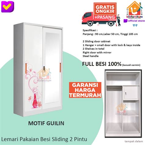 Lemari Pakaian Besi 2 Pintu SLIDING Anti Rayap Air GUILIN 90 Official