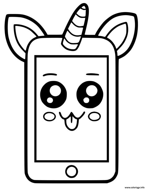 Coloriage telephone licorne kawaii - JeColorie.com