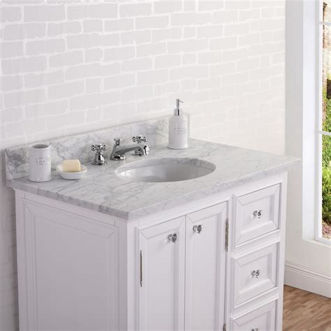 36 Wide Pure White Single Sink Carrara Marble Bathroom Vanity