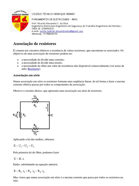 Associação De Resistores Em Série E Paralelo Pdf Circuitos Em Série