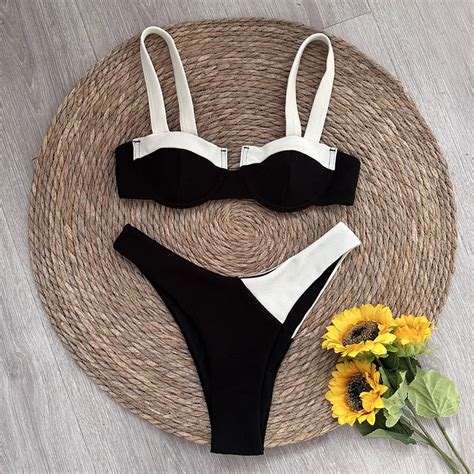 Push Up Solidny Patchwork Bikini Seksowne Damskie Stroje K Pielowe