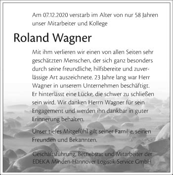 Traueranzeigen Von Roland Wagner M Rkische Onlinezeitung Trauerportal