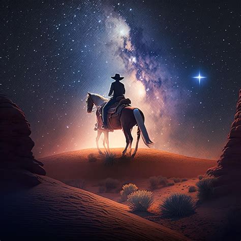 Um homem a cavalo está olhando para as estrelas no céu Foto Premium