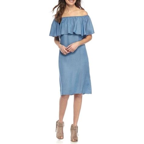 Sharagano Denim Blue Off The Shoulder Dress Womens 43 Liked On