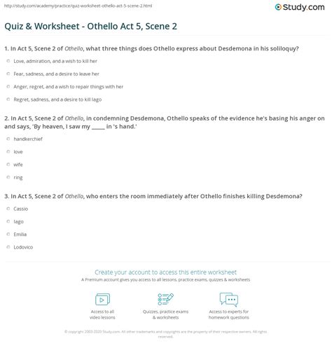 Quiz & Worksheet - Othello Act 5, Scene 2 | Study.com