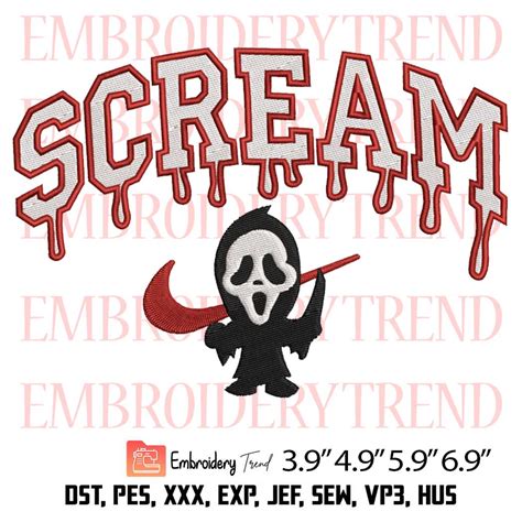 Scream Halloween Drip Embroidery Design Ghostface Swoosh Embroidery