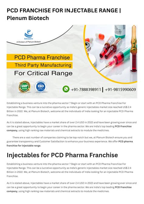 Ppt Pcd Franchise For Injectable Range Plenum Biotech Powerpoint