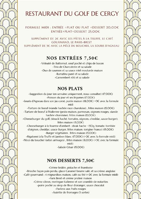 Menu Le Restaurant Du Golf De Cergy In Vaur Al Thefork