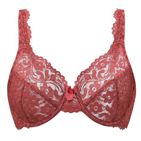 Meleneca Womens Full Coverage No Padding Plus Size Lace Underwire Bra Cabernet Red 42b