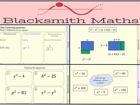 Factorising Difference Of Two Squares Lesson Teaching Resources