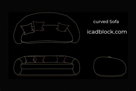 Sofa curved 2d in AutoCAD plan and elevation - iCADBLOCK