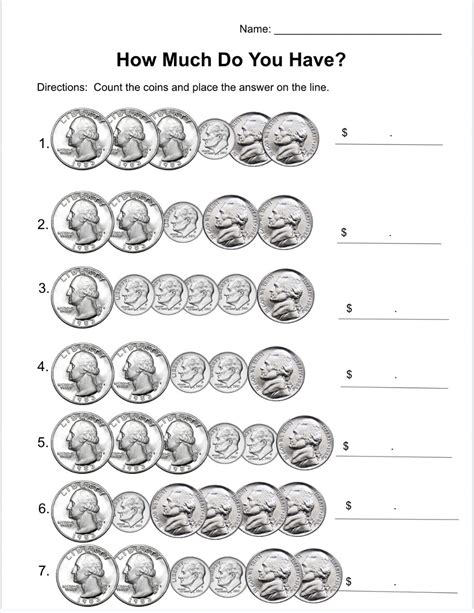 Free Printable Worksheets Counting Dollars Quarters Dimes And Nickels