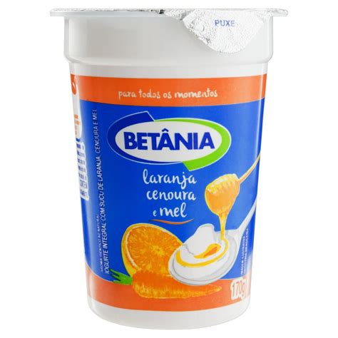 Iogurte Integral Laranja Cenoura e Mel Betânia Pote 170g Mix Bahia Graça