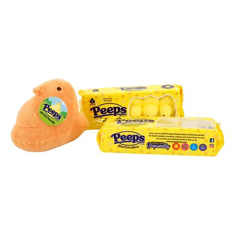 Marshmallow Peeps Candy And Plush Chick Bundle 10 Yellow Marshmallow Chicks 4 In Tall Orange