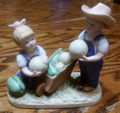 Home Interiors Denim Days Figurine Homco 1985 1512 Wheelbarrow Melons