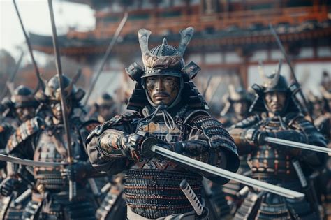 Premium Photo Samurai Warriors In Traditional Armor Wielding Kat