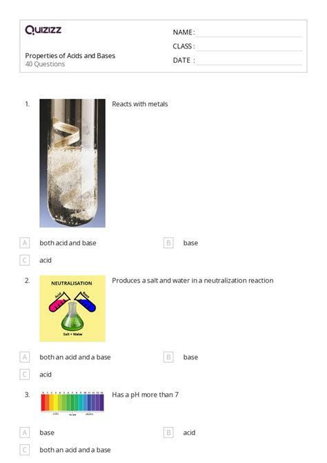 Acids And Bases Worksheets For Th Class On Quizizz Free Printable