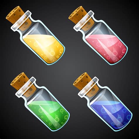 Premium Vector | Set of cartoon potion bottle.